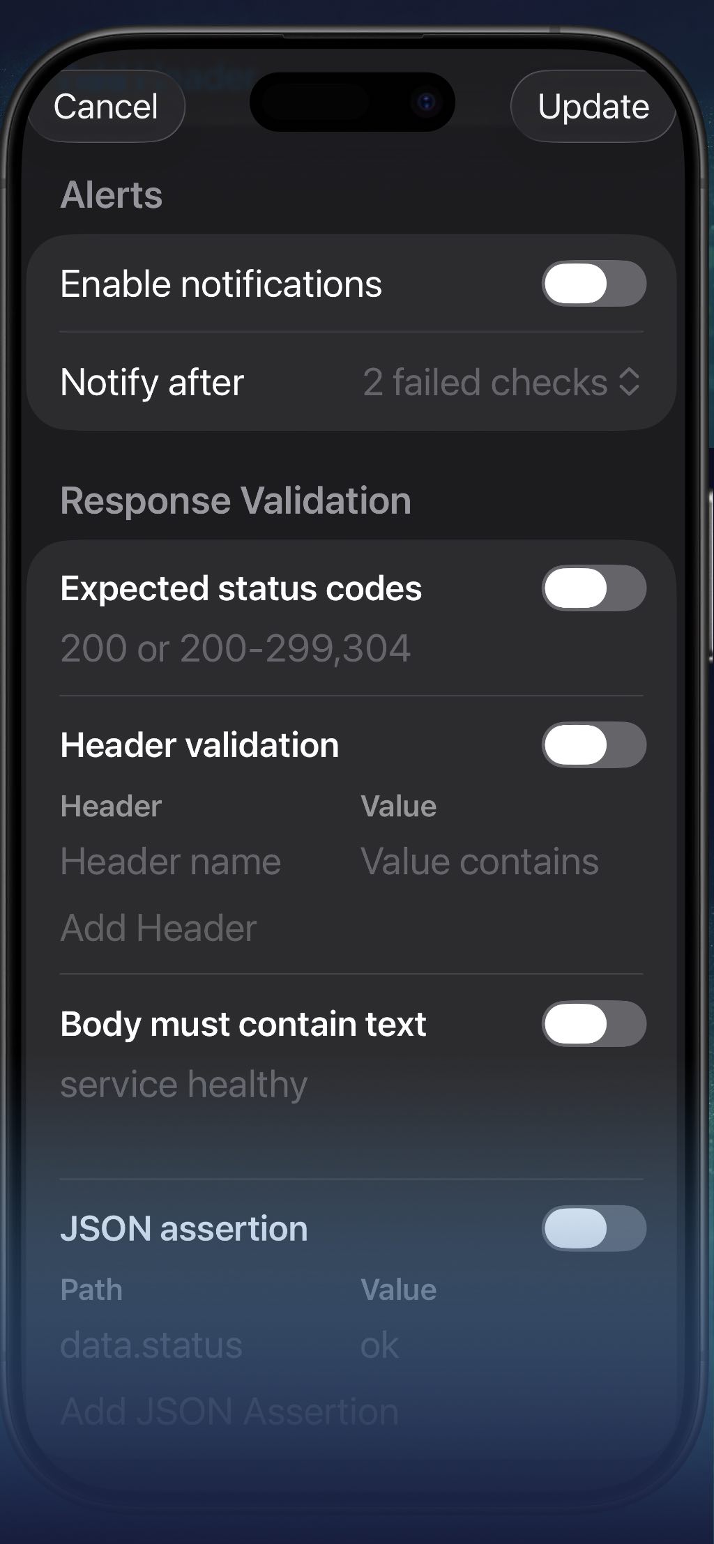 Server Uptime endpoint configuration