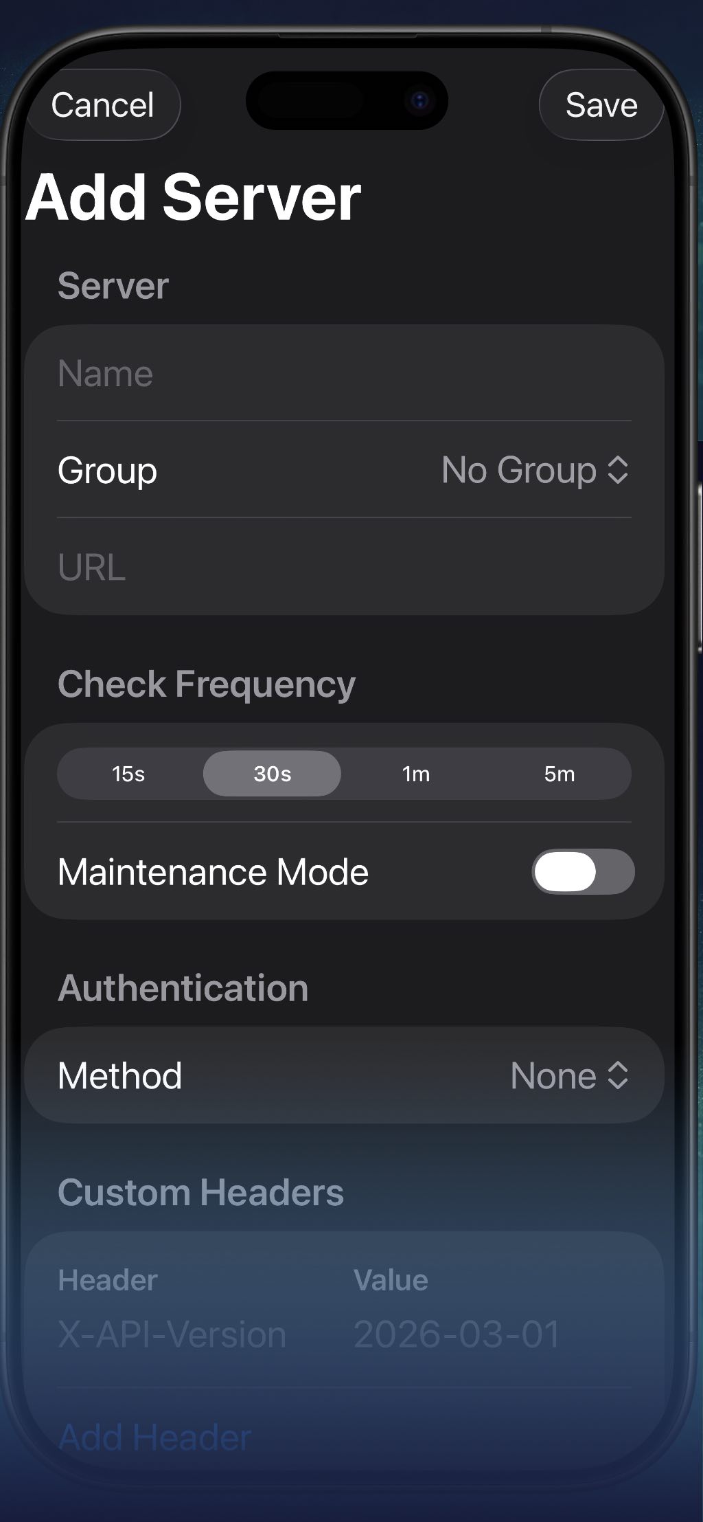 Server Uptime validation and request settings