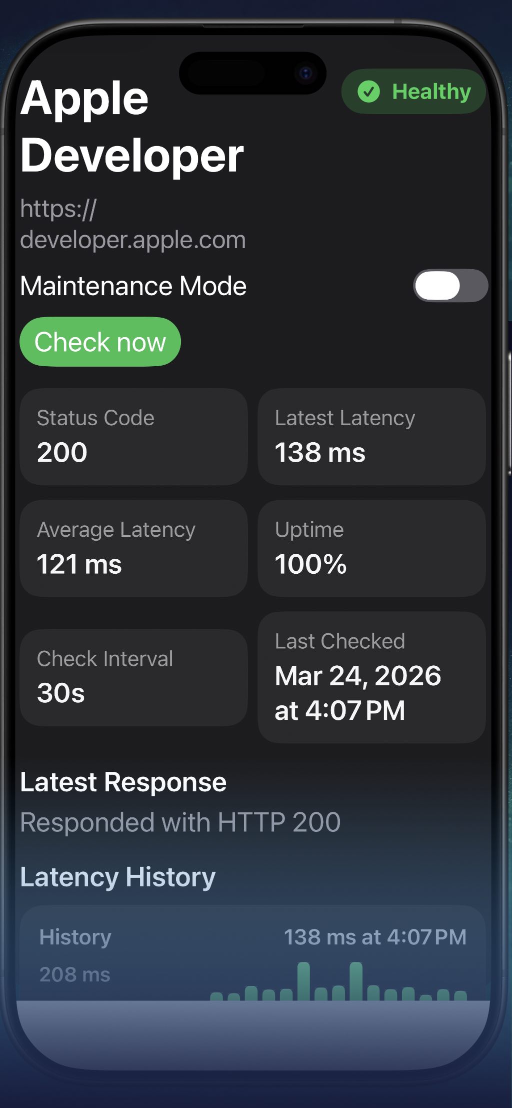 Server Uptime dashboard customization and export settings